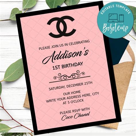 chanel birthday invitation template|Chanel invitations for women.